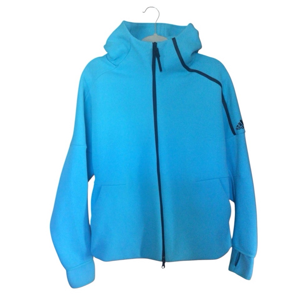 ADIDAS Women's Blue Hoodie Athletic Jacket. Sz. Large. Full zipper. Like New